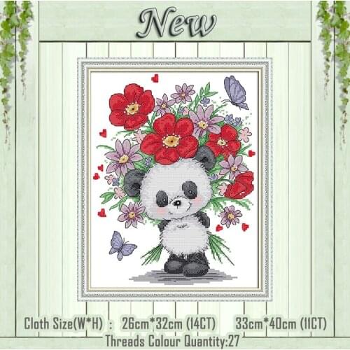 Bear giving flowers animal diy panda painting counted print on canvas DMC 14CT 11CT Cross Stitch Needlework Sets Embroidery kits