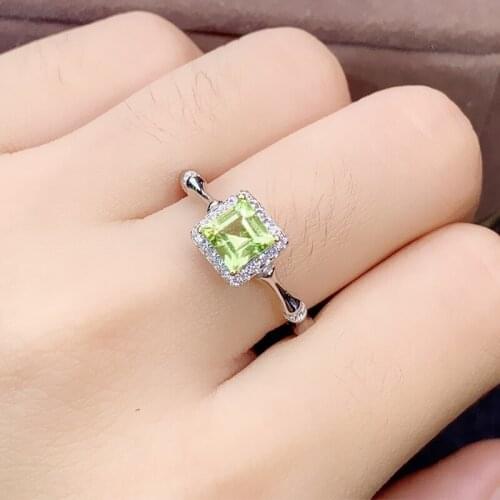 Natural real peridot square ring Per jewelry 925 sterling silver 6*6mm 1ct gemstone Fine jewelry J215319