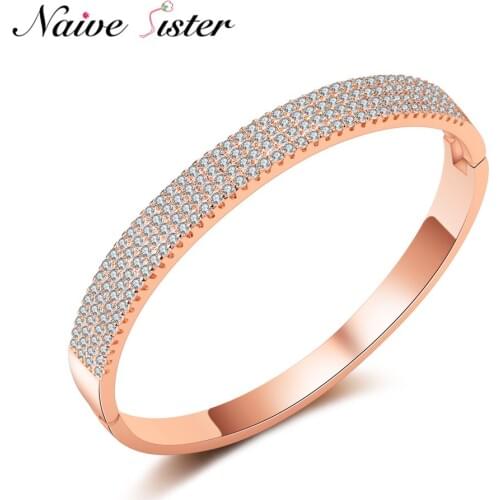 2018 New Fashion Rose Gold Color Bangles Bracelet For Women Ladies Love Gifts Austrian Crystal Paved Shiny Jewelry High Polished