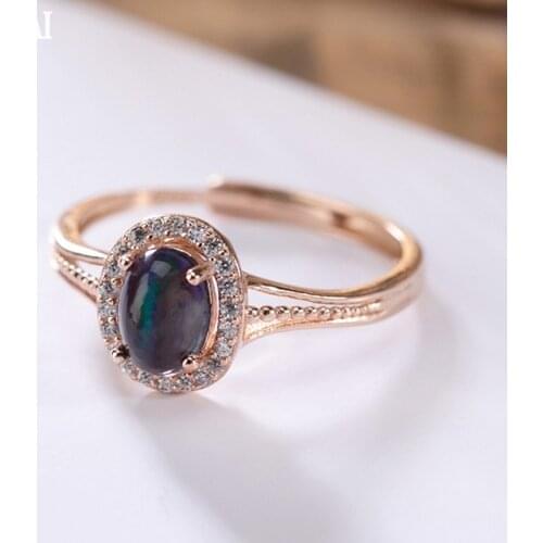 BOCAI New 100% Pure S925 Silver rose gold plated inlaid with natural black Opal stone ring fashionable temperament Woman ring