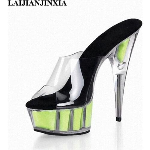 New transparent platform high heels, 15cm sexy model summer sandals, stage party runway nightclub pole dancing shoes