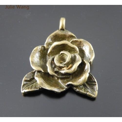 Julie Wang 3pcs Charms Antique Bronze Ancient Rose Flower Shape Pendant Handmade Hanging Crafts