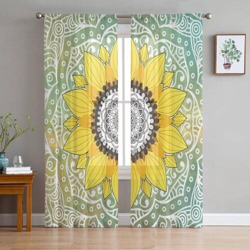Sunflower Mandala Sheer Curtains for Living Room Bedroom Kitchen Tulle for Windows Voile Drapes Home Decoration