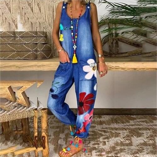 Plus Size Women Jumpsuit Casual Backless Loose Sleeveless Strappy Womens Playsuit Vintage Streetwear Feminino Rompers Overalls