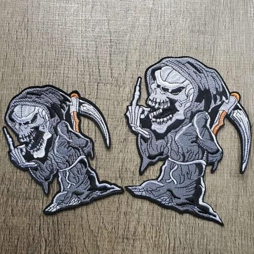 S/L Cartoon Grim Reaper Skull Embroidery Iron on Patches for Clothing Clothes Sticker Biker Applique Stripe Parent-child Diy
