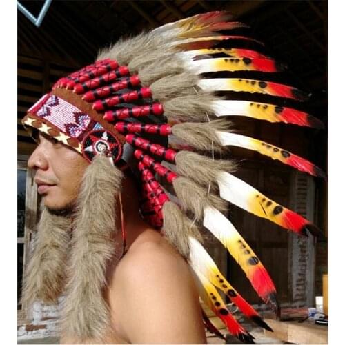 North American Indian hat Feather headdress Cacique caps Men Headwear Native