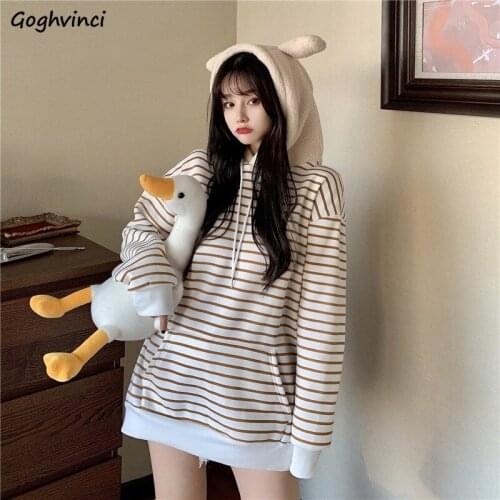 Hoodies Women Lambswool Patchwork Striped Designed Hooded Leisure Spring Teens Hoodie Outwear Harajuku Ulzzang All-match Fashion