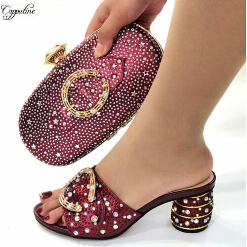 Wine Italian Design Shoes And Bag High Heels 5.5CM Pumps Matching With Purse Handbag Set African Ladies Slippers Pantuflas CR127