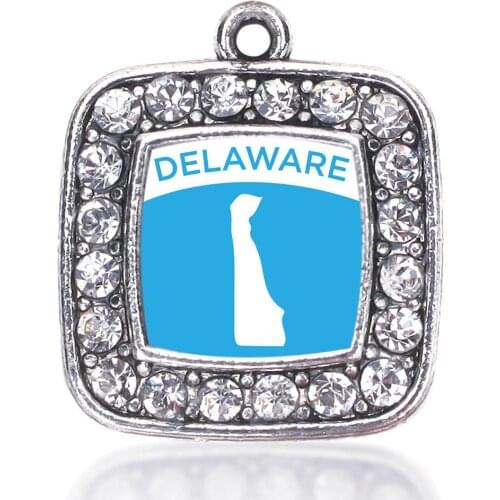 DELAWARE OUTLINE SQUARE CHARM ANTIQUE SILVER PLATED CRYSTAL JEWELRY