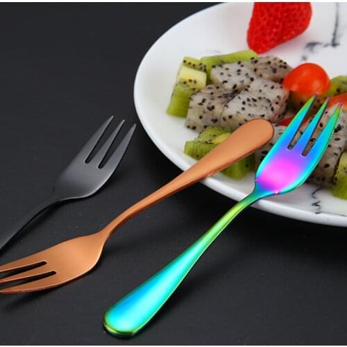 8pcs Fruit Fork Stainless Steel Cake Forks Black Gold Colourful Tea Fork Dinnerware Set Hotel Party Restaurant Supplies #G2