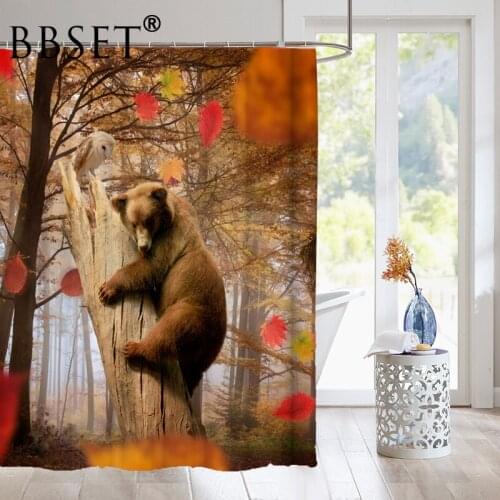 Animal Shower Curtain Bear Climbing on Tree In The Forest Pattern Waterproof Multi-size Douchegordijn Bathroom Decor with Hooks