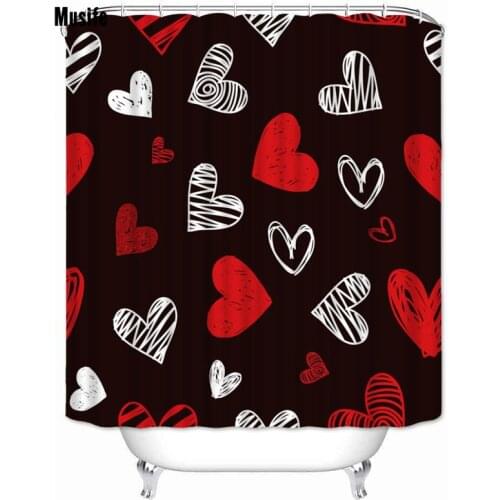 Musife Custom High Quality Love Pattern Shower Curtain Waterproof Bathroom Polyester Fabric Bathroom Curtain