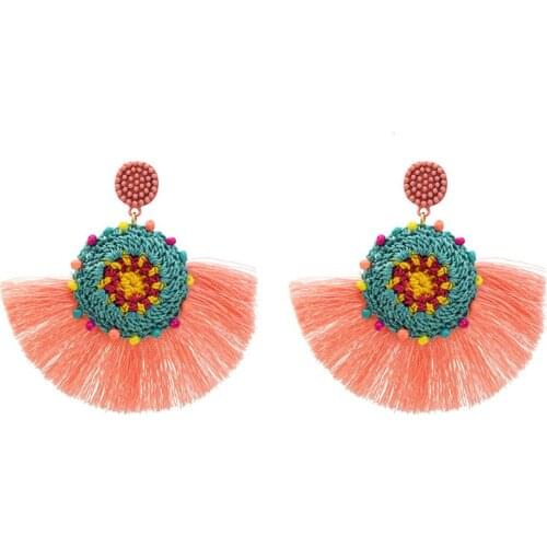 Zouchunfu Oorbellen Fashion Bohemian Big Fringe Handmade Drop Earrings Fan Shape Cotton Fringe Stud Earrings Women Jewelry Gift