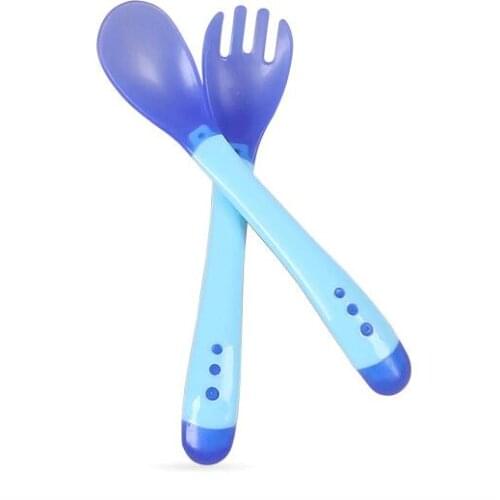 1 Set Children Kids Tableware Temperature Silicone Soft Baby Spoon Fork Cutlery Feeding Dish Infant Gardets Things Gadgets