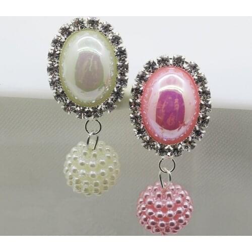 New 10pc AB color pearl hanging charm Rhinestones button wedding Metal clothing decoration DIY hair flower center scrapbooking