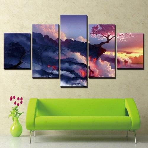 Canvas Clouds Painting Home Landscape Decoration Wall Art Print Modular Tree Picture Modern 5 Set Poster For Living Room Frame