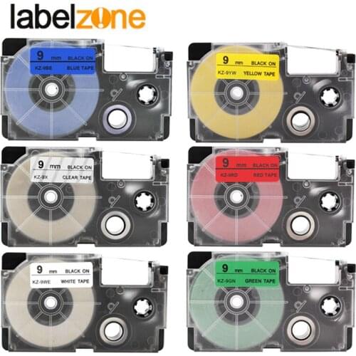 6Pcs combo set 9mm XR-9WE XR-9X XR-9RD XR-9YW XR-9GN XR-9BE Laminated Label Tapes Compatible for KL60 KL100 KL120 KL750 Printers