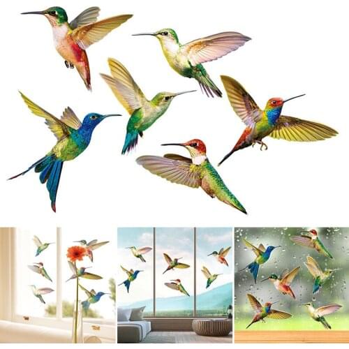 6Pcs Window Decorative Glass Film Hummingbird Sticker Glass Electrostatic Glass Film Anti-Collision Non-Adhesive Bird Strikes