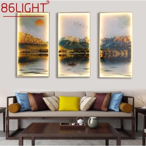86LIGHT Wall Sconces Lights Contemporary Three Pieces Suit Lamps Landscape Painting LED Creative For Home