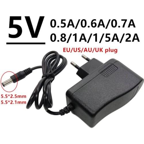 5V AC/DC adaptor Converter AC to DC Power Adapter Supply 5 Volt 0.5A 0.6A 0.7A 0.8A 1A 1.5A 1500mA 2A EU US UK AU Plug adaptador