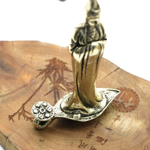 Antique Solid Brass Guanyin Miniature Figurines Retro Copper Animal Tea Pet Desktop Ornament Decor Crafts Keychain Pendants