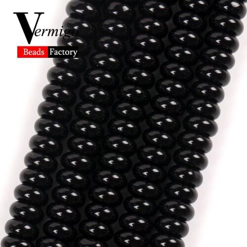 Natural Stone Beads 6x3mm Black Agates Rondelle Spacer Loose Beads for Jewelry Making Diy Bracelets Necklace Accessories 15"