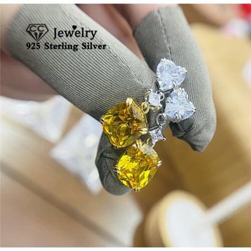 CC Yellow Stud Earrings For Women Fine Jewelry Shine Party Accessories S925 Silver Earring Heart Shape Drop Shipping CCE71
