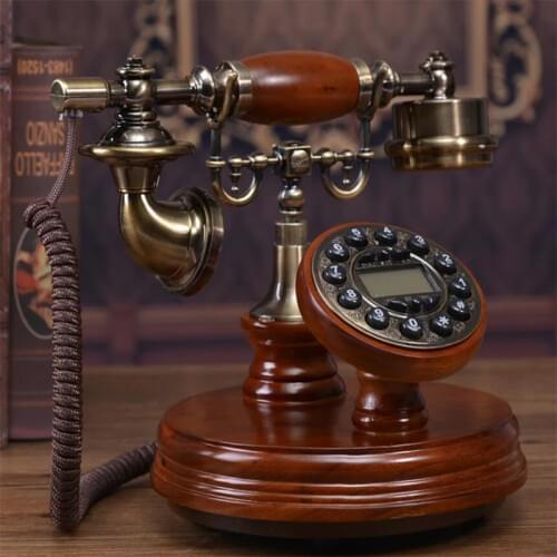 Solid Wood Digital Landline Phone Classic Vintage Antique Resin Fixed Telephone Button Dial Home Telephone For Home Family