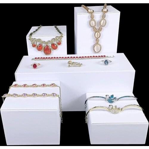 Square Column PU Jewelry Display Stand Watch Necklace Ring Jewelry Counter Showcase Cosmetic Show Organizer Display Stand