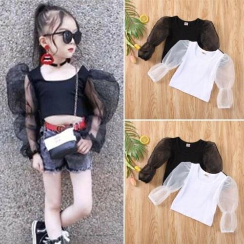 Toddler Kid Baby Girl Clothes Long Lace Puff Sleeve Top T-Shirt Blouse 6M-5Y