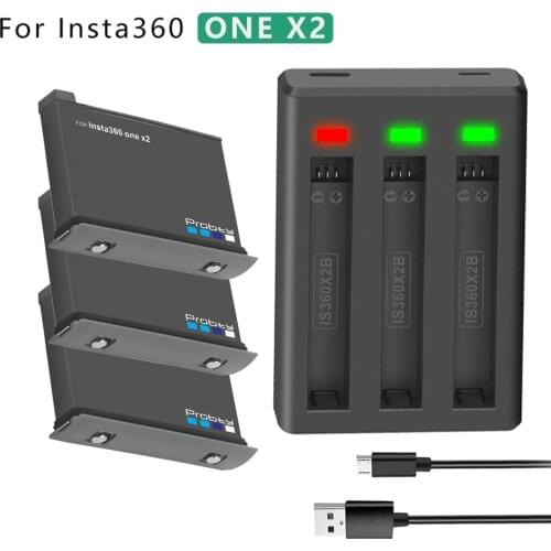 For Insta360 ONE X2 1800mAh Battery+LED Three card slots Charger 360 Panoramic Action Camera x2 Batteries Accessories