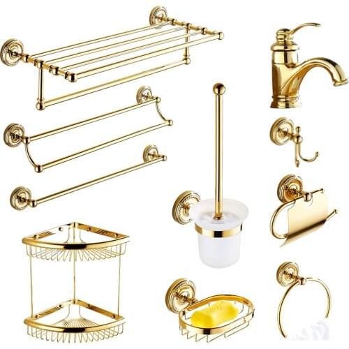 European copper soap dish gold-plated bathroom pendant set bathroom creative faucet tissue box bathroom hardware accessories