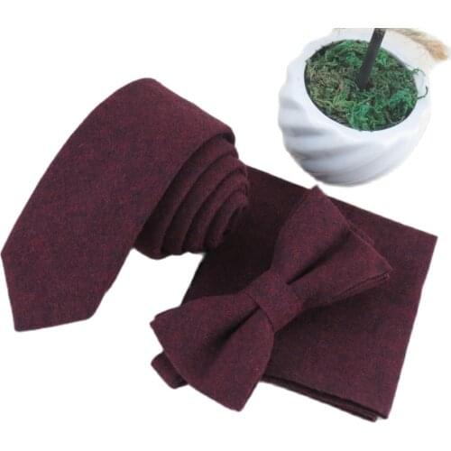 Wine red cotton tie bow tie and square/Suitable for marriage/High-end atmosphere/Fashion boutique accessories