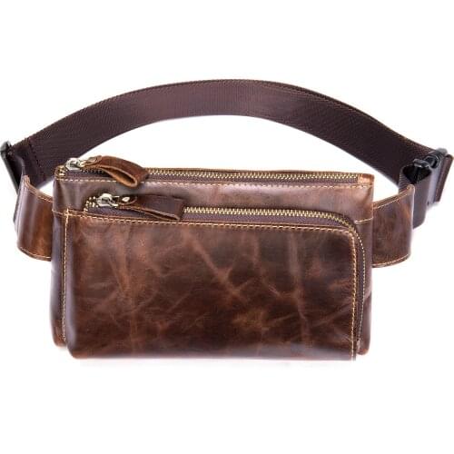 Leather mens waist bag retro mens small messenger bag first layer cowhide mens bag