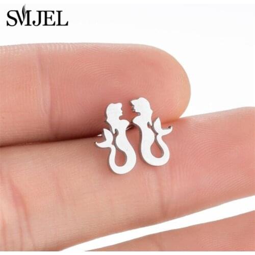 Minimalist Mermaid Earrrings For Women Stainless Steel Mermaid Tail Earring Black Small Earings Wedding Kids Gift Jewelry