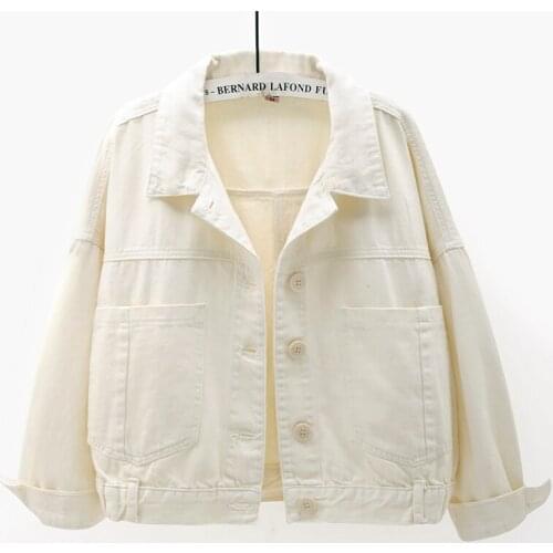 Fashion Big Pocket Denim Jacket For Women Solid Back button Short Jeans Jackets Coat Loose Casual Long sleeve Outerwear Female