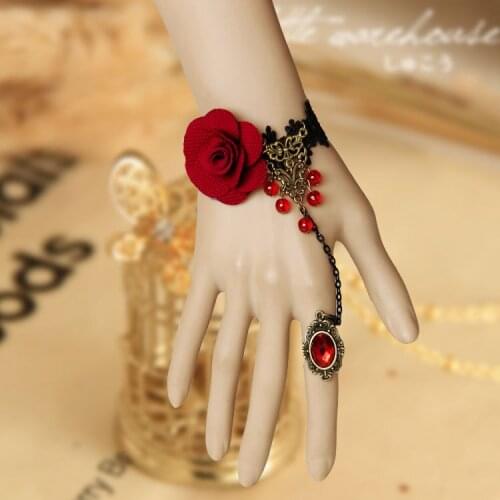 Fashion Lace Flower Retro Bracelet Ring Set Bride Accessories