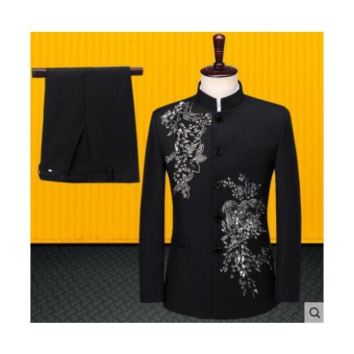 Singer men suit set with pants mens wedding suits stage slim formal dress mens suit Three-dimensional bilateral inlay Diamond