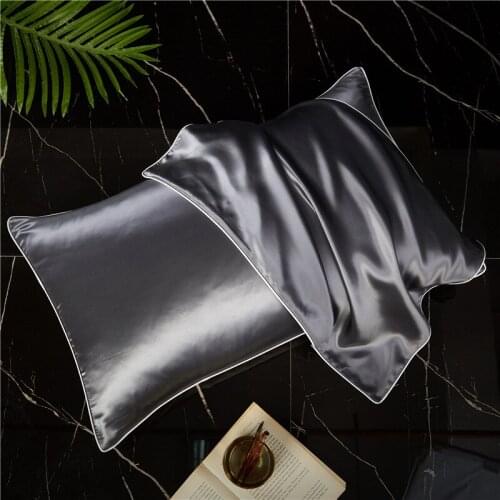 19 Momme Silk Pillowcase Single-sided Solid Color Mulberry Silk Pillow Cover White Gray Pink Pillow Cases 2pcs 48x74cm