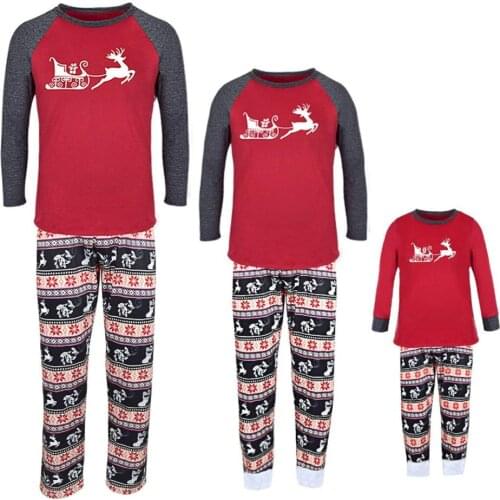 New Christmas Pajamas Kid Boy Girl Christmas Deer T Shirt Grid Pants 2PCS Family Pajamas Sleepwear Christmas Outfits Red Clothes