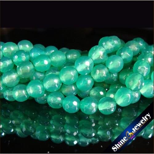 Wholesale 6mm high gloss green Druzy Agates Faceted Round stone Loose Beads Strand 15" Free shipping