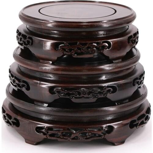 Ebony Carved Base Pierced Vase Base Brackets Stones Teapots Bonsai Flower Pots Incense Burner Buddha Mahogany Circular Base