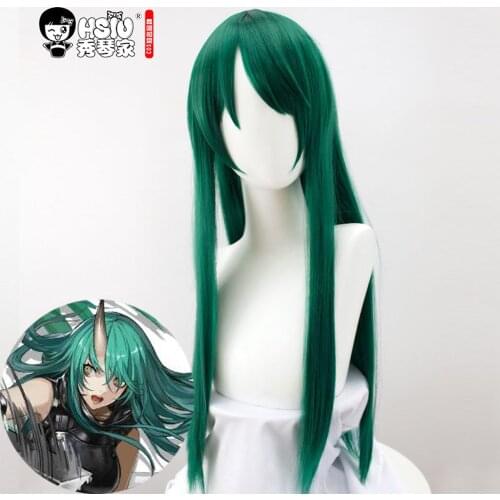 HSIU Game Arknights,Hoshiguma Cosplay wig,green long hair,Cosplay girl Wig Halloween green long Fiber Syntheitc wig