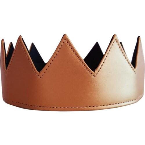 Gothic Punk Crown Headband PU Leather Adjustable Headwear Hair Ornament Medieval King Queen Costume Accessory For Party Birthday