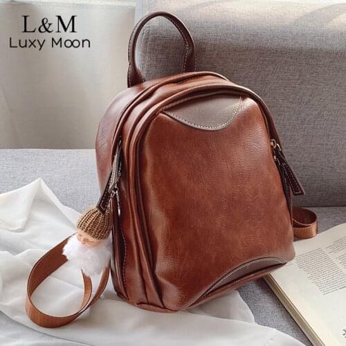 Womens Retro Backpacks PU Leather Rucksack Solid Travel Backpack Female Simple Shoulder Bags Fashion Mochilas For Girls XA758H