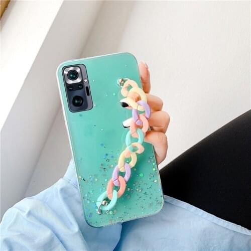 Luxury Bling Glitter Wristband Silicone Phone Case For Xiaomi Mi 11 10 9 T 8 Lite Pro Redmi Note 9 8 7 Ultra-thin Lanyard Cover