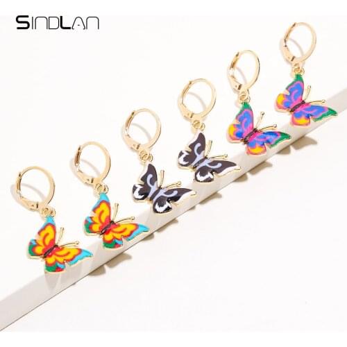 Sindlan 3Pairs Kpop Gold Butterfly Pendant Earrings for Women Cute Multi Color Animal Set Female Y2k Korean Fashion Jewelry Aros