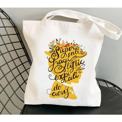 Shopper Mary Poppins Quote Over Outline Kawaii Bag Harajuku women Shopping Bag Canvas Shopper Bag Tote Bag Shoulder Lady Bag