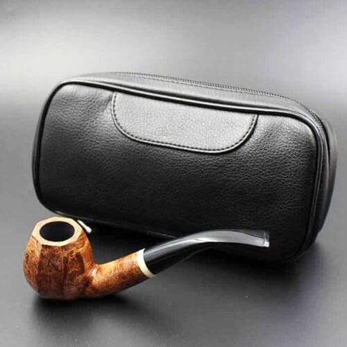 Leather Stylish Brown Soft Smoking Pipe Case Tobacco Bag Tamper Tool Portable Cigarette Rolling Wallet