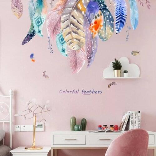 Unique Color Feather Self Adhesive Wall Stickers Bedroom Living Room Wall Stickers Warm Beautification Removable Pvc Decorative